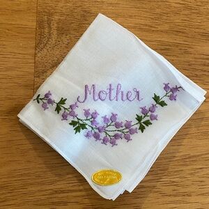 Embroidered White Handkerchief with Purple Floral Design